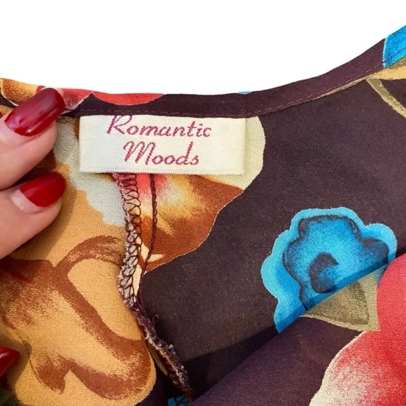 SOLD Vintage Floral Slip Dress V Neck Spaghetti Strap Mini - Picture 10 of 11